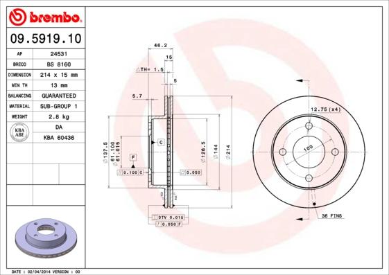 Brembo 09.5919.10 - Kočioni disk www.molydon.hr