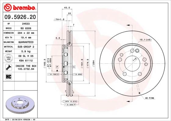 Brembo 09.5926.20 - Kočioni disk www.molydon.hr