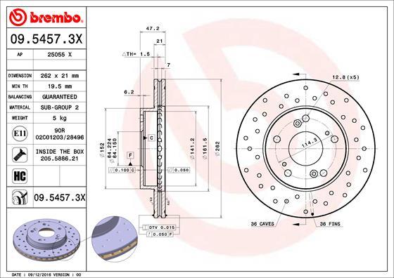 Brembo 09.5457.3X - Kočioni disk www.molydon.hr