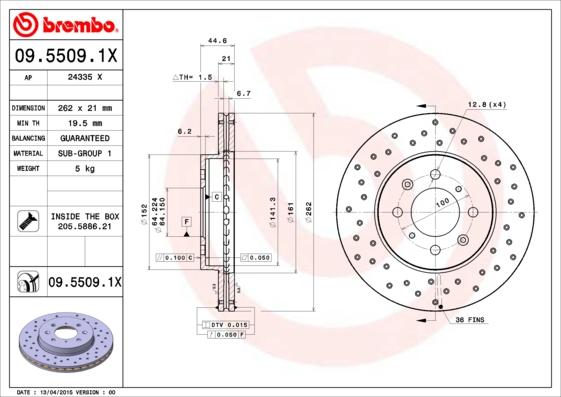 Brembo 09.5509.1X - Kočioni disk www.molydon.hr