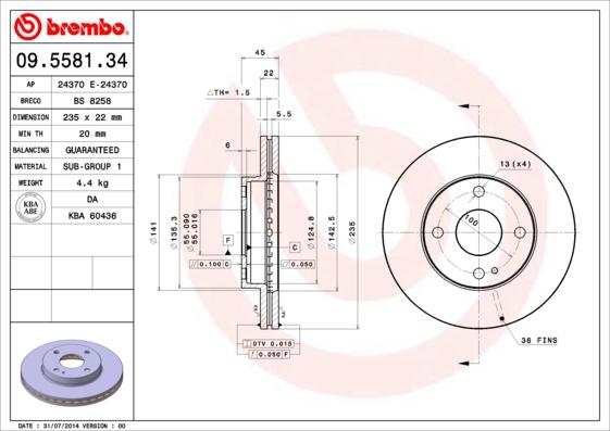 Brembo 09.5581.34 - Kočioni disk www.molydon.hr