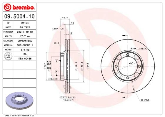 Brembo 09.5004.10 - Kočioni disk www.molydon.hr