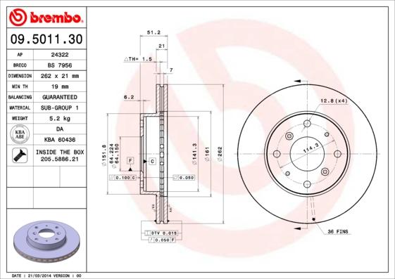 Brembo 09.5011.30 - Kočioni disk www.molydon.hr