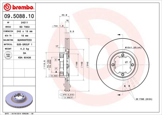 Brembo 09.5088.10 - Kočioni disk www.molydon.hr