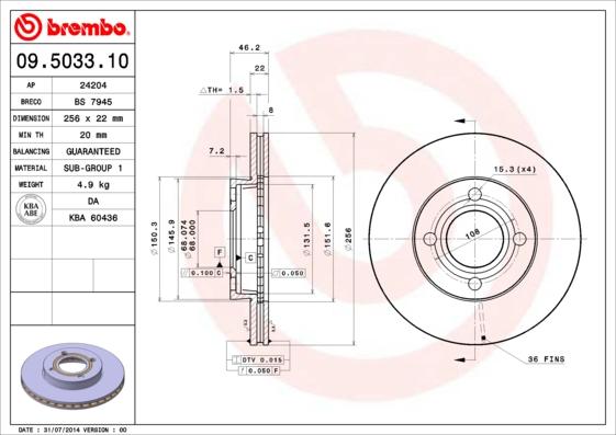 Brembo 09.5033.10 - Kočioni disk www.molydon.hr