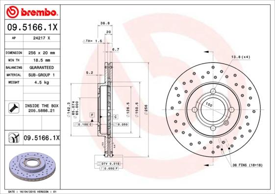 Brembo 09.5166.1X - Kočioni disk www.molydon.hr