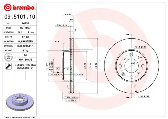 Brembo 09.5101.10 - Kočioni disk www.molydon.hr