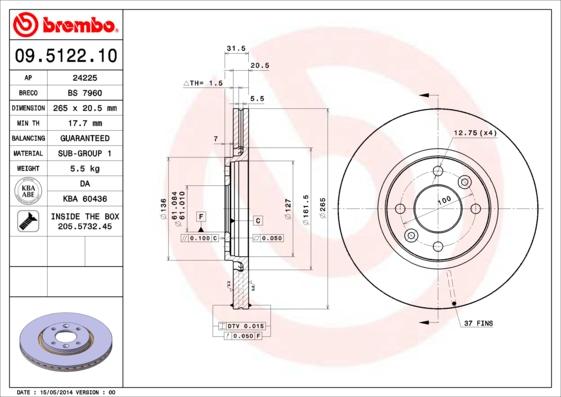 Brembo 09.5122.10 - Kočioni disk www.molydon.hr