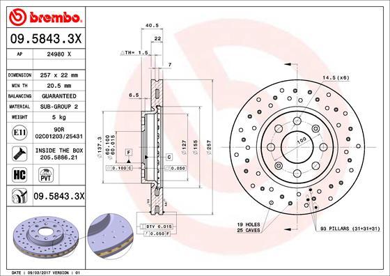 Brembo 09.5843.3X - Kočioni disk www.molydon.hr