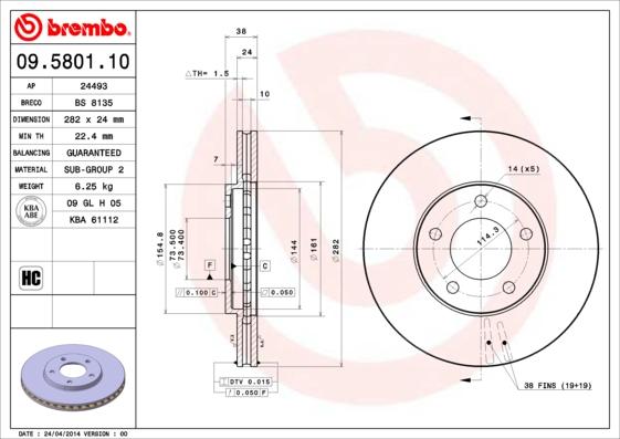 Brembo 09.5801.10 - Kočioni disk www.molydon.hr