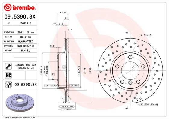 Brembo 09.5390.3X - Kočioni disk www.molydon.hr