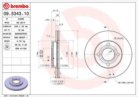 Brembo 09.5343.10 - Kočioni disk www.molydon.hr