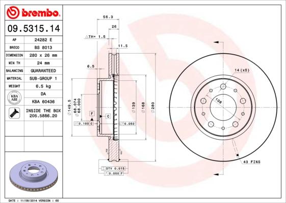 Brembo 09.5315.14 - Kočioni disk www.molydon.hr