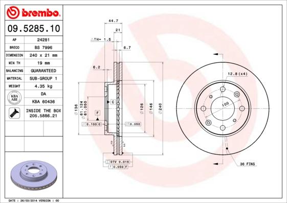 Brembo 09.5285.10 - Kočioni disk www.molydon.hr