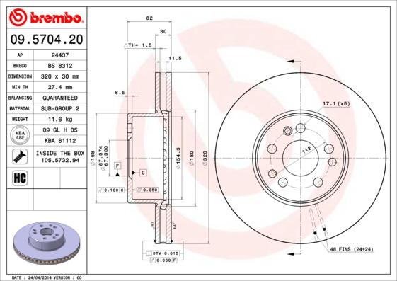 Brembo 09.5704.20 - Kočioni disk www.molydon.hr