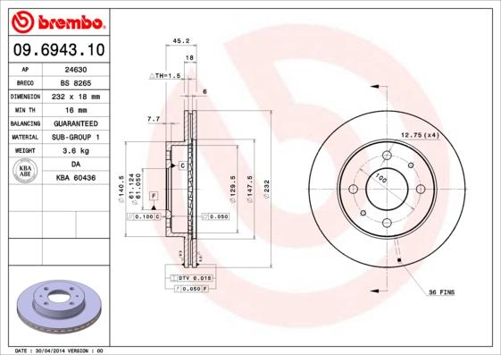 Brembo 09.6943.10 - Kočioni disk www.molydon.hr