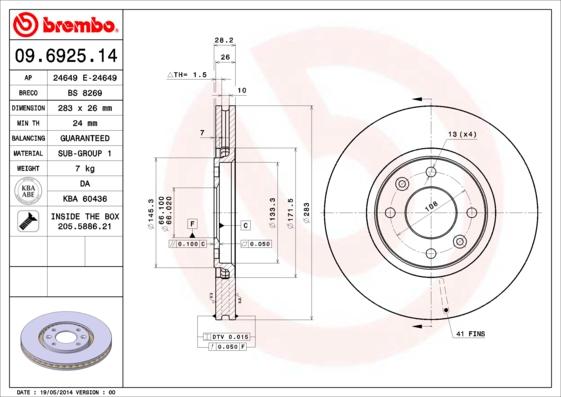 Brembo 09.6925.14 - Kočioni disk www.molydon.hr