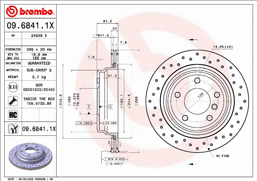 Brembo 09.6841.1X - Kočioni disk www.molydon.hr