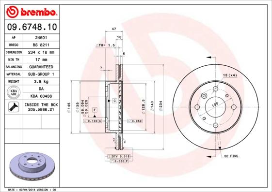 Brembo 09.6748.10 - Kočioni disk www.molydon.hr