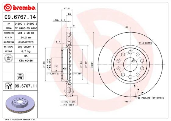 Brembo 09.6767.14 - Kočioni disk www.molydon.hr