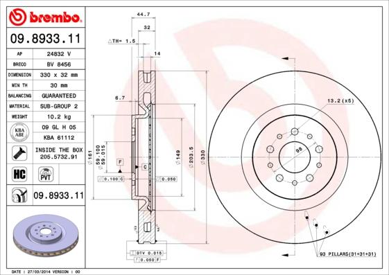 Brembo 09.8933.11 - Kočioni disk www.molydon.hr