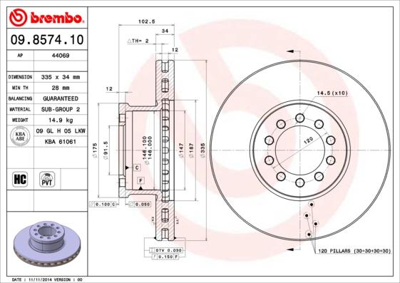 Brembo 09.8574.10 - Kočioni disk www.molydon.hr