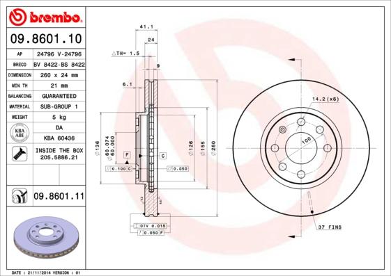 Brembo 09.8601.10 - Kočioni disk www.molydon.hr