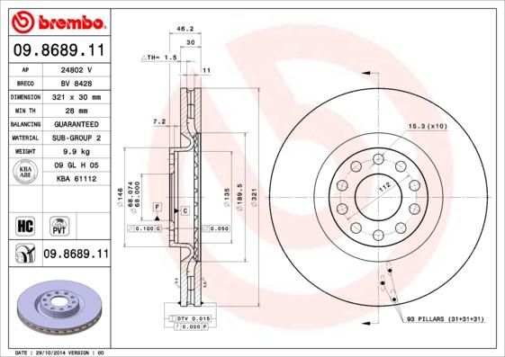 Brembo 09.8689.11 - Kočioni disk www.molydon.hr