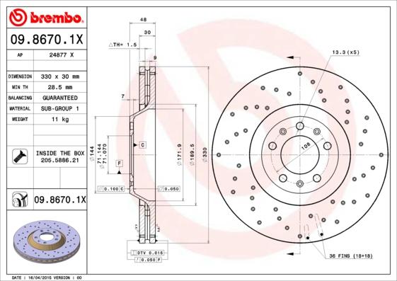 Brembo 09.8670.1X - Kočioni disk www.molydon.hr