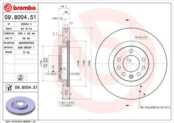 Brembo 09.8004.51 - Kočioni disk www.molydon.hr