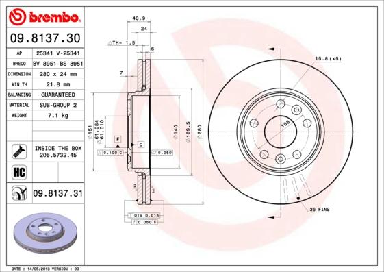 Brembo 09.8137.30 - Kočioni disk www.molydon.hr