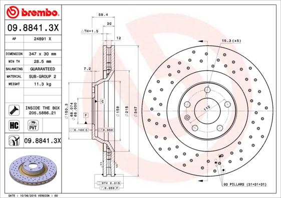 Brembo 09.8841.3X - Kočioni disk www.molydon.hr