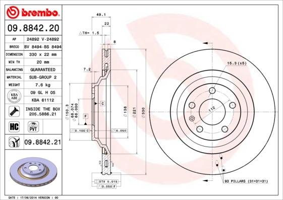 Brembo 09.8842.20 - Kočioni disk www.molydon.hr