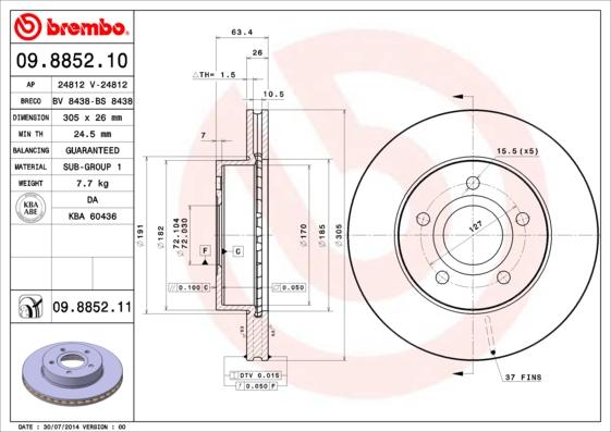 Brembo 09.8852.10 - Kočioni disk www.molydon.hr