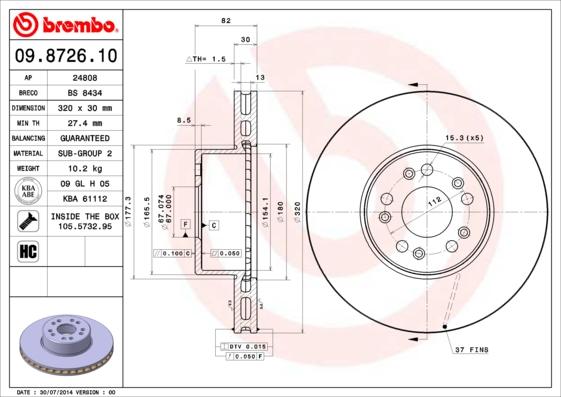 Brembo 09.8726.10 - Kočioni disk www.molydon.hr