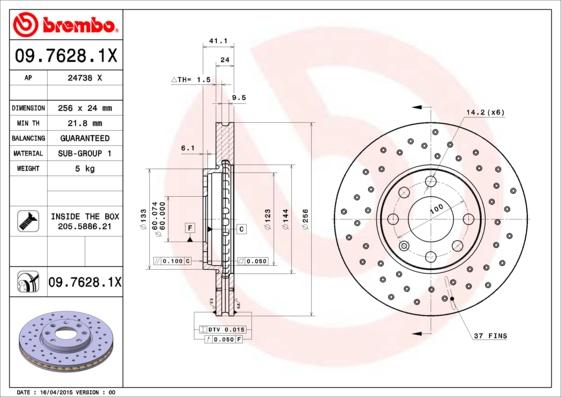 Brembo 09.7628.1X - Kočioni disk www.molydon.hr