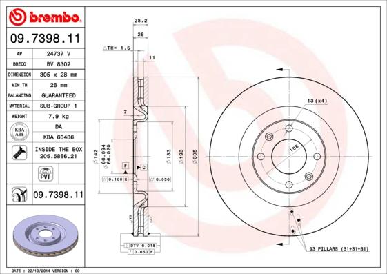 Brembo 09.7398.11 - Kočioni disk www.molydon.hr