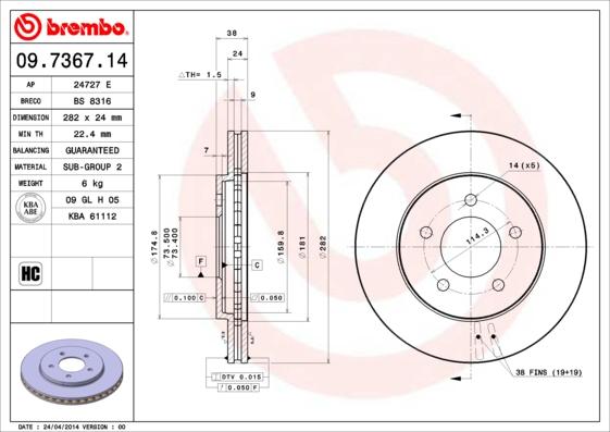 Brembo 09.7367.14 - Kočioni disk www.molydon.hr