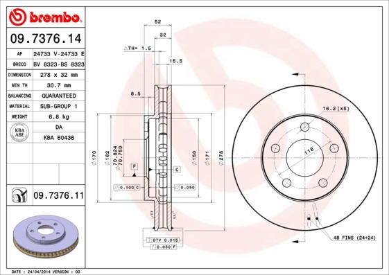 Brembo 09.7376.14 - Kočioni disk www.molydon.hr