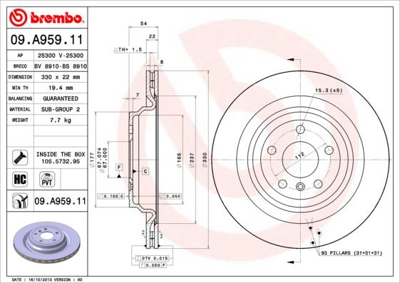 Brembo 09.A959.11 - Kočioni disk www.molydon.hr