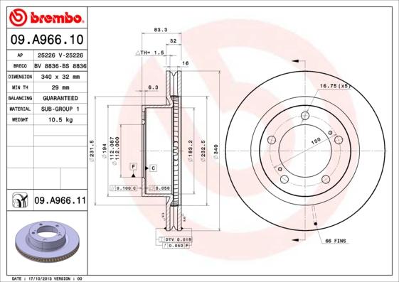 Brembo 09.A966.11 - Kočioni disk www.molydon.hr