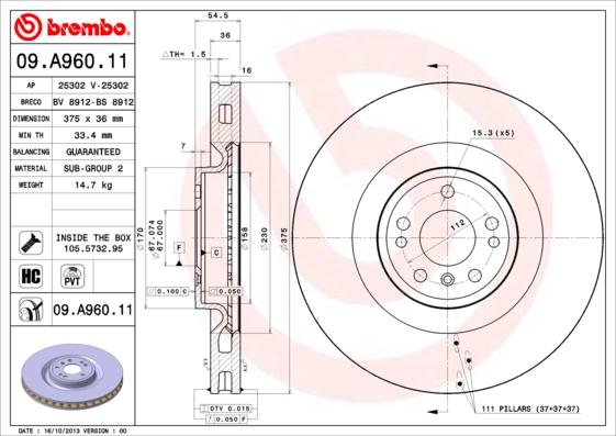 Brembo 09.A960.11 - Kočioni disk www.molydon.hr