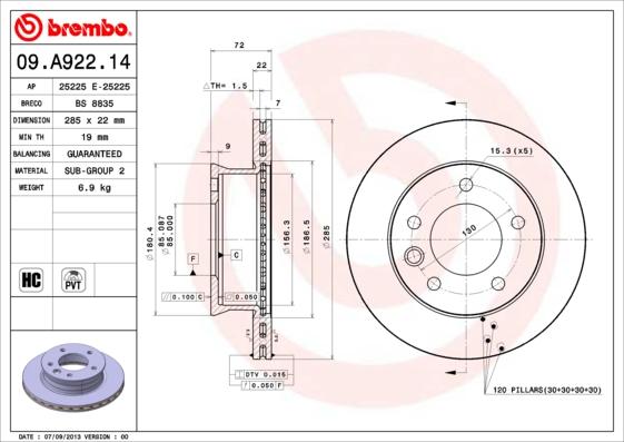 Brembo 09.A922.14 - Kočioni disk www.molydon.hr