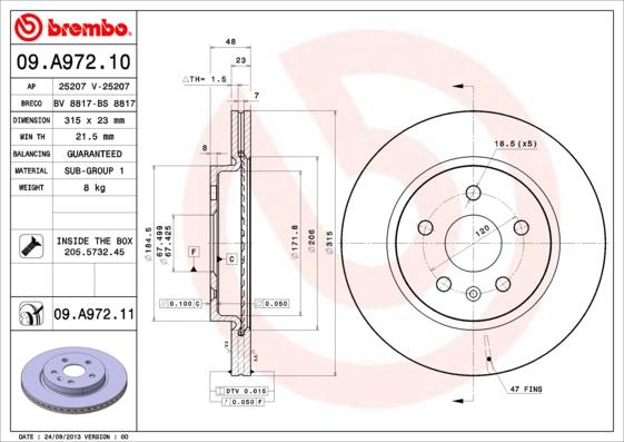 Brembo 09.A972.10 - Kočioni disk www.molydon.hr