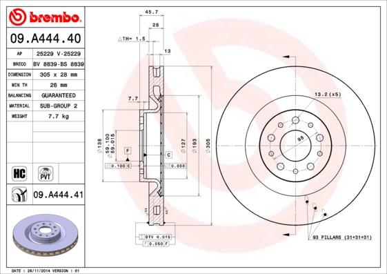 Brembo 09.A444.40 - Kočioni disk www.molydon.hr