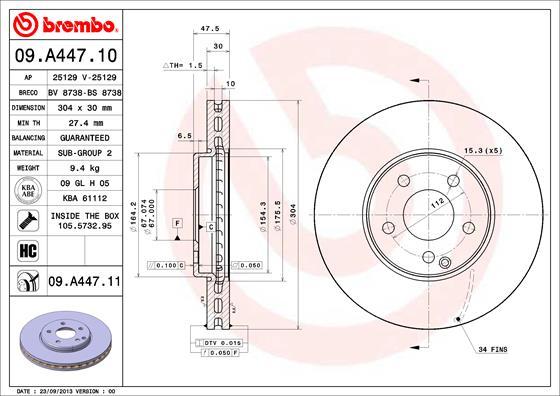 Brembo 09.A447.10 - Kočioni disk www.molydon.hr