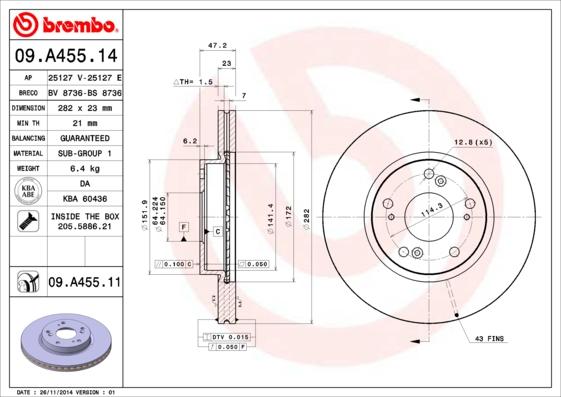 Brembo 09.A455.11 - Kočioni disk www.molydon.hr