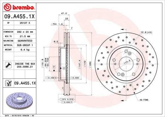 Brembo 09.A455.1X - Kočioni disk www.molydon.hr