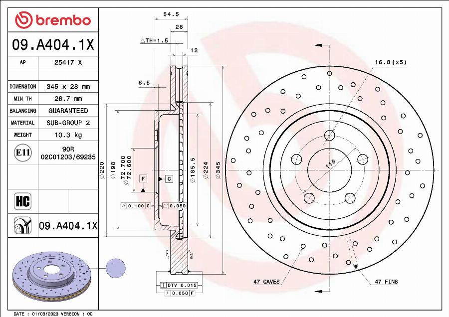 Brembo 09.A404.1X - Kočioni disk www.molydon.hr