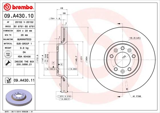 Brembo 09.A430.10 - Kočioni disk www.molydon.hr